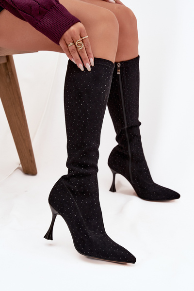 Women's High Heel Boots with Embellishment D&A JC52-883 Black