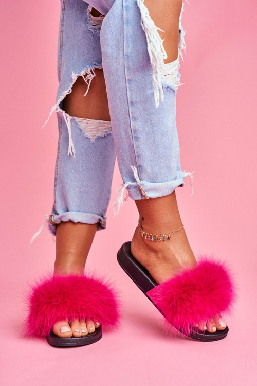 Women's Flip Flops with Natural Fur Fuchsia Naturis