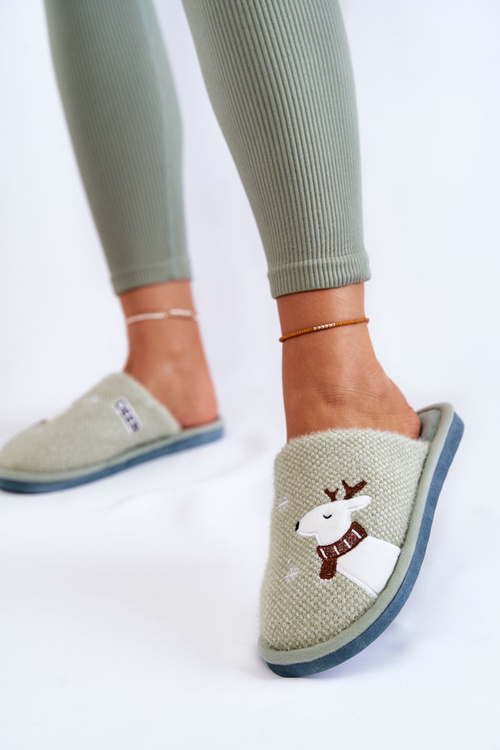 Papcie Damskie Świąteczne Z Reniferem Zielone Millio