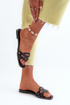 Women's Eco Leather Flat Heel Black Sandals Moldela