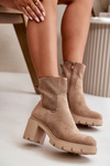 Women's Heeled Boots with Zipper Eco Suede Beige Rashmi