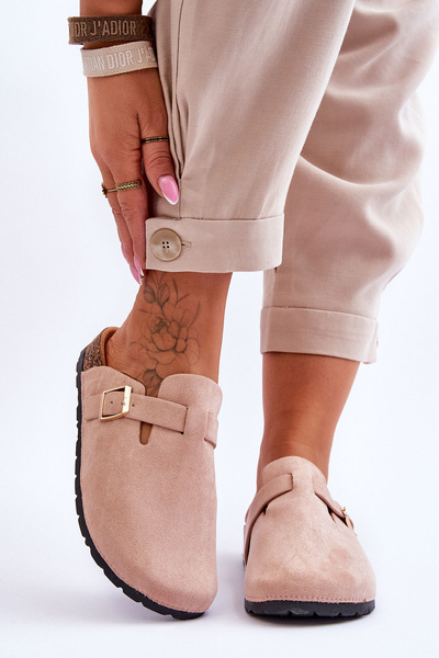 Suede Sandals On Cork Platform Beige Vellma