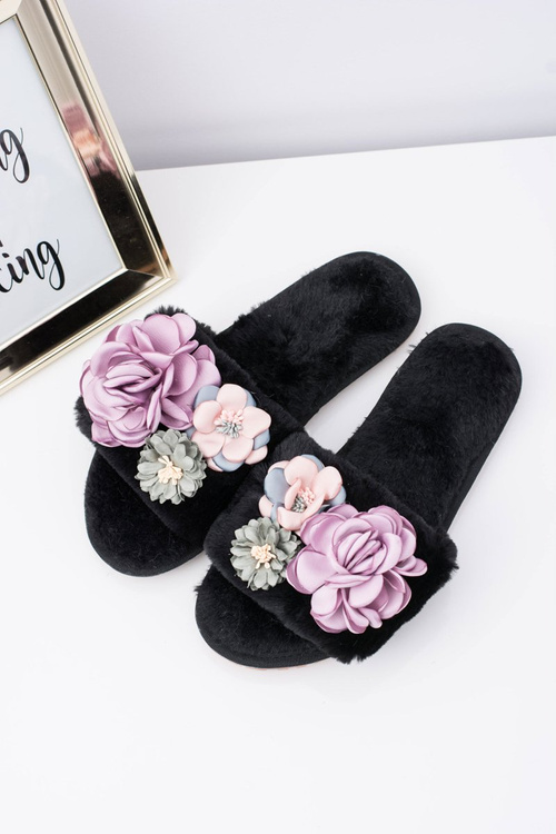 Black Women's Flip Flops With Flowers Lu Boo Bouquet