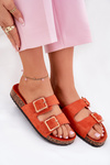 Women's Sandals With Buckles On Cork Sole Orange Sercele