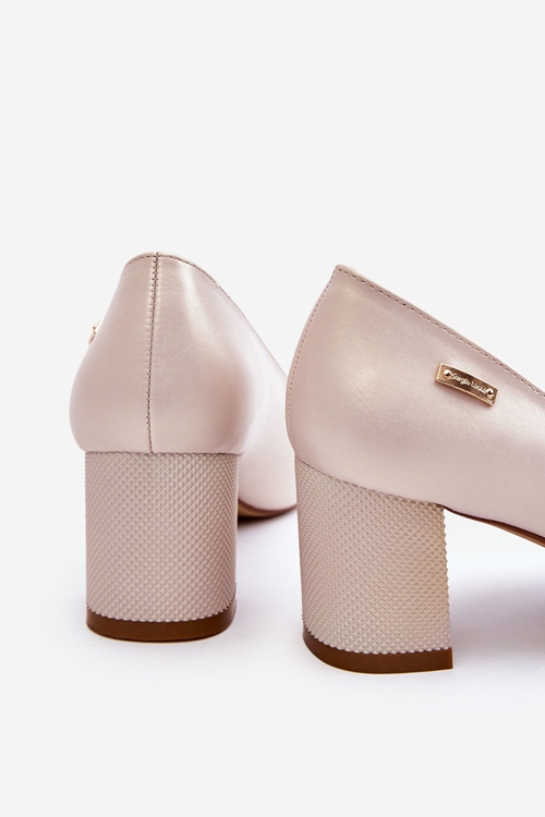 Leather Pumps On A Block Heel Sergio Leone PB178 Pearl Beige
