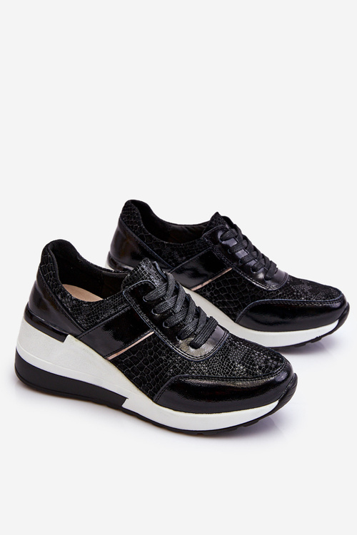 Women's Leather Wedge Sneakers Black Crosby