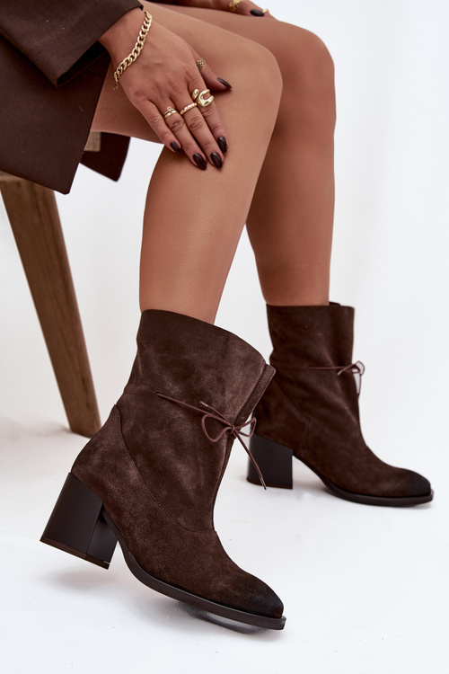 Leather Suede Women's Ankle Boots on Heel Zazoo 1151 Chocolate