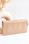 Large Leather Wallet On Zipper Beige Loreaine