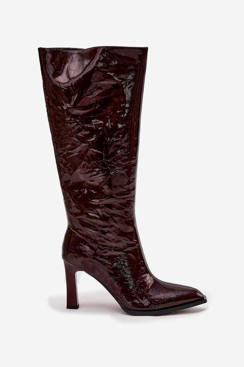 Leather Lacquered Women's Boots Heeled Lined D&A CR52-716 Burgundy