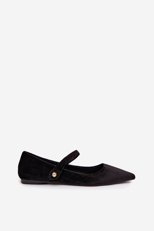 Velvet Ballerinas With Strap And Golden Detail Black Gisanne