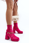 Women's ankle boots with chunky heel and chain detail Fuchsia Tiselo