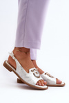 Elegant Women's Sandals with Gold Decoration on Flat Heel Silver S.Barski KV27-053