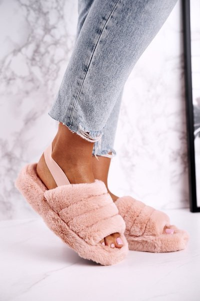 Women's Furry Slippers on the Platform Orange Snowflake