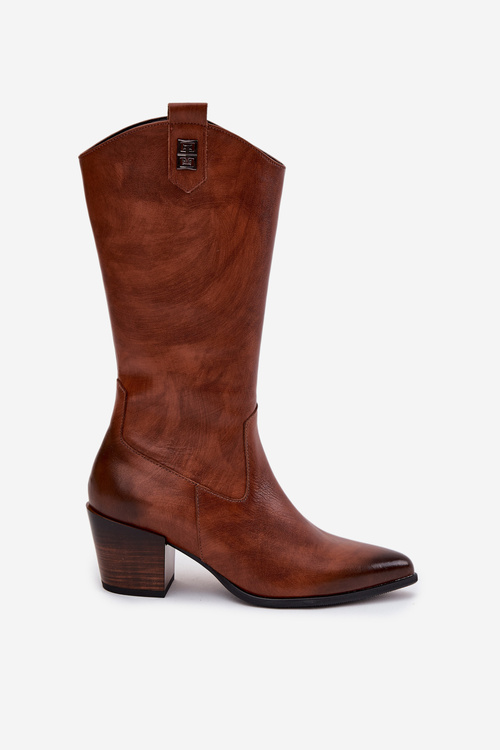 Leather Cowboy Boots With Heel Insulated Zazoo 70155 Brown