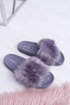 Women's Flip Flops With Fur Dark Grey Fur