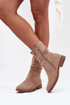 Insulated Women's Boots With Ruched Shaft Flat Heel Beige Krisia