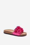 Ladies Slippers On Cork Sole With Flowers Fuchsia Ferenza