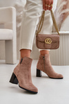 Warm Eco Suede Women's Ankle Boots With Heel Zip Fastening Brown Erillia