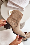 Boots With Perforated Shaft On Heel Eco Suede Beige Nevishiia