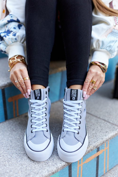 Trampki Wysokie Platforma Suwak Big Star Szare II274016