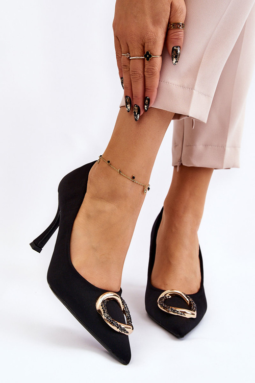 Elegant High Heels With Fashionable Decoration Black Precious