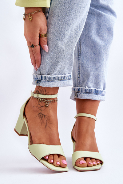 Low Heel Leather Sandals Light Green Whitney