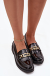 Lacquered Women's Loafers With Gold Decoration S Bar ski HY52 539 Black