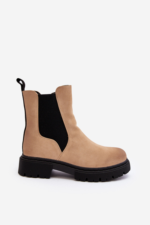 Women's Lined Ankle Boots with Zipper Beige Vesta