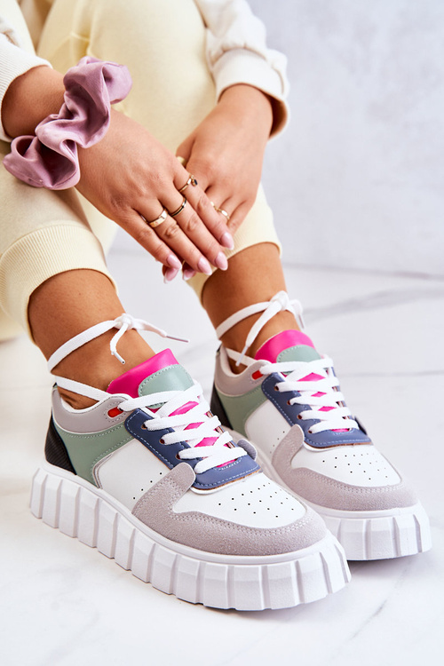 Buty Sportowe Damskie Skóra Zamsz Biało-Szare Florentine