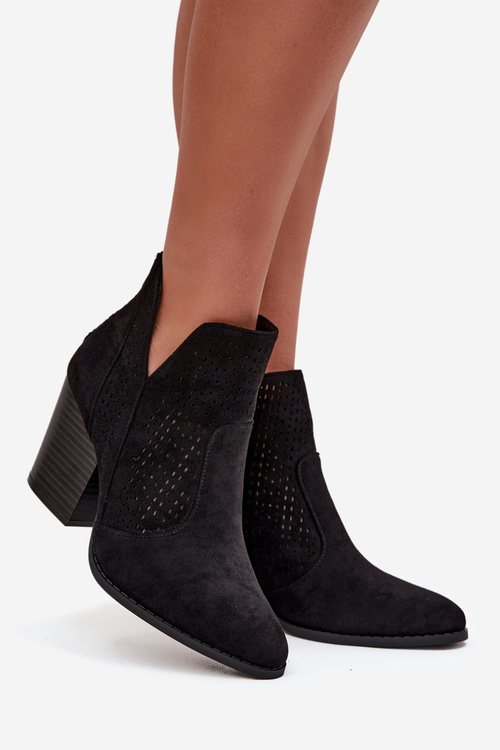 Perforated Women's Ankle Boots on Heel S.Barski HY51-060 Black