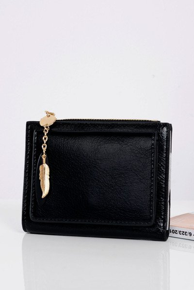 Black Women's Wallet Purse Golden Feather