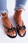 Lu Boo | Black Rubber Flip Flops with Rocky studs