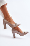 Pearl Heart Leather Court Shoes with Block Heel Zazoo 2453/OS