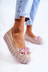 Leather Ballerinas On A Platform With Colorful Ornament Beige Ladette