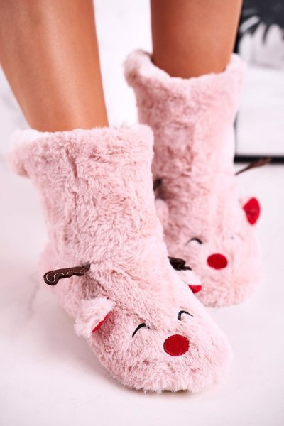 Christmas Insulated Slippers With Reindeer Pink Rudolph