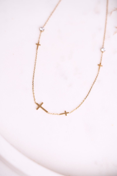 Naszyjnik Łańcuszek Krzyżyki i Cyrkonie Złoty Gentle
