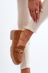 Women's Loafers with Gold Decoration Eco Suede Camel Lighas