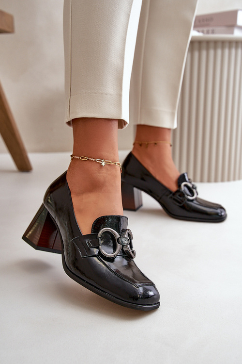 Leather Pumps With Decoration Black Laura Messi 2845