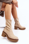 Women's ankle boots with chunky heel in beige Tozanna