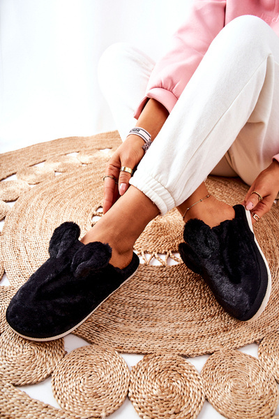 Fur Slippers With Ears Black Thorpe
