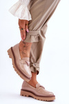 Lacquered Women's Loafers On The Platform With Decoration Beige Jonett
