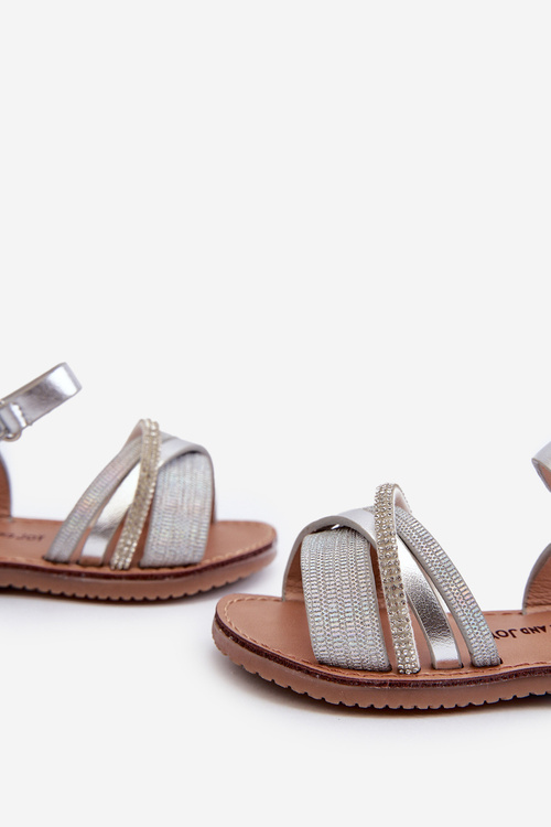 Shiny Children's Sandals with Velcro Silver Delphina