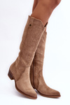 Low Heel Cowboy Boots Suede Beige Lunah 