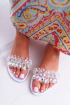 Women's Flip Flops With Zircons Lu Boo Gasoline Silver Mediana