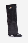 Women's Eco Leather Boots With Rolled Shaft On Heel Black Avamora