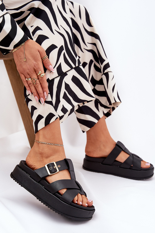 Women's Platform Sandals With Straps And Buckle Black Elimessa