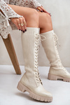 Women's Sock Boots with Laces on Flat Heel Beige Vamisha