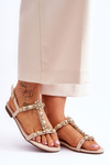 Women's Suede Sandals With Stones Beige Calabrio