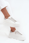 Women's Sneakers on Platform with Decorative Lacing and Glitter White Belmira