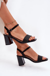 Womens Sandals On A Heel With Rhinestones And Weaving 62228 Black Vinceza
